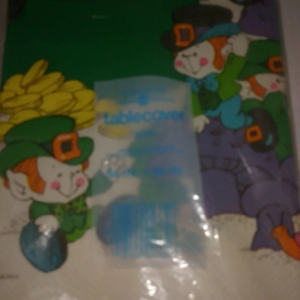 Vintage American Greetings St Patricks Day Tablecloth Paper Shamrock Leprechaun